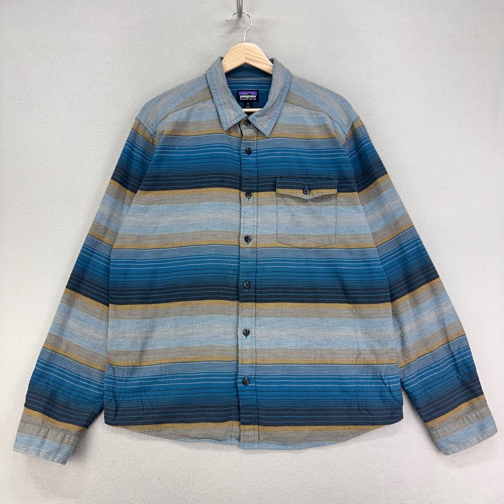 Patagonia Fjord Flannel Mens Medium Serape Stripe Long Sleeve Button Up Outdoor